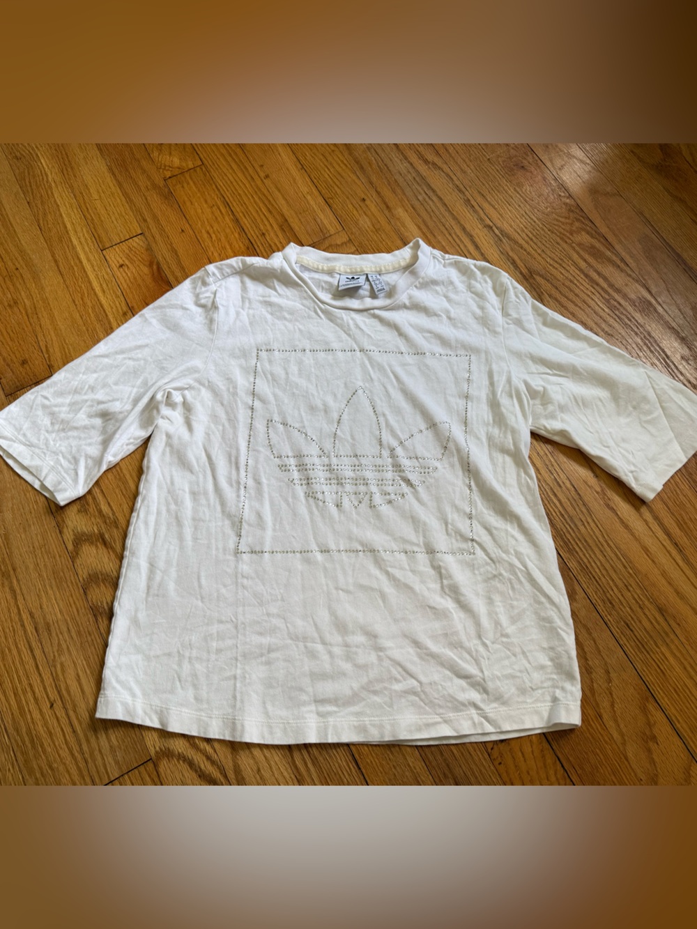 adidas White Short-Sleeve Trefoil Tee with Subtle Embellished Logo